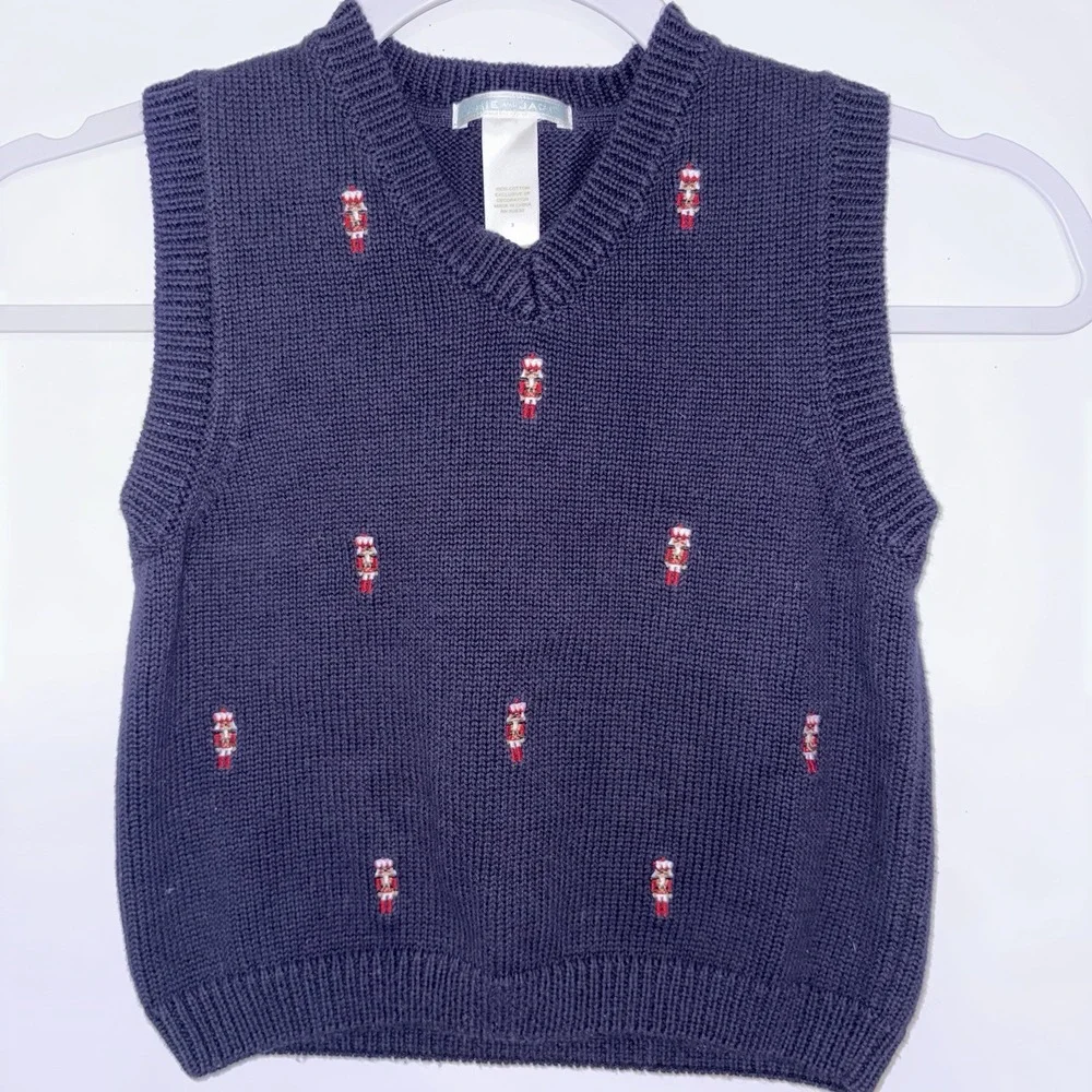 Boys Navy Blue Nutcracker Embroidered Knit Vest Size 3T Janie and Jack Christmas